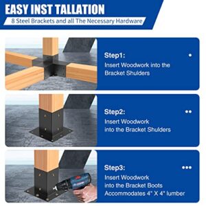 Pergola Kit Elevated Wood Stand Kit with Steel Brackets Modular Sizing Pergola Brackets Boot, for Hunting Blind, Deer Stand Bracket 6 x 6 inches (Actual: 5.5x5.5 Inch) 2PACK with Screws