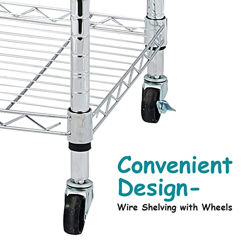 BELANITAS 5 Shelf Metal Shelves for Storage Heavy Duty Wire Shelving with Wheels Casters Steel Shelves for Storage Unit Metal Shelf Wire Rack, 24" L x 18" W x 71" H,Silver