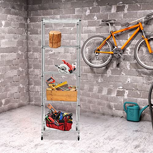 BELANITAS 5 Shelf Metal Shelves for Storage Heavy Duty Wire Shelving with Wheels Casters Steel Shelves for Storage Unit Metal Shelf Wire Rack, 24" L x 18" W x 71" H,Silver