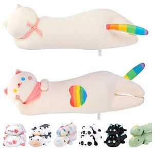 mewaii rainbow cat plush body pillow - 25" rainbow cat stuffed animals squishy pillow, cute plushies cuddle pillow for kids, long cat pillow plush toys, birthday gifts for women, girls and males