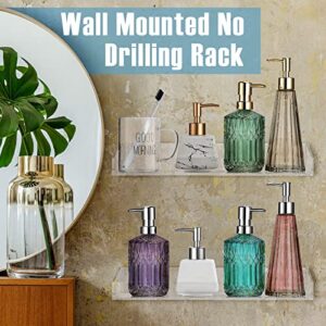 Reginary 6 Pack Acrylic Bathroom Shelves Clear Acrylic Floating Wall Mounted Display Shelves Non Drilling Thick Shelving for Shower Sponge Kitchen Storage Rack with 12 Adhesive 12 Screws