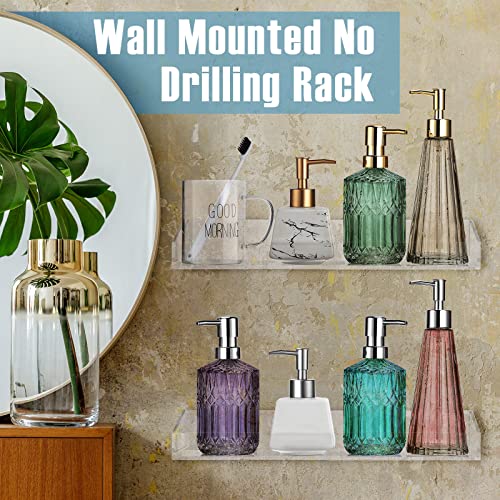 Reginary 6 Pack Acrylic Bathroom Shelves Clear Acrylic Floating Wall Mounted Display Shelves Non Drilling Thick Shelving for Shower Sponge Kitchen Storage Rack with 12 Adhesive 12 Screws