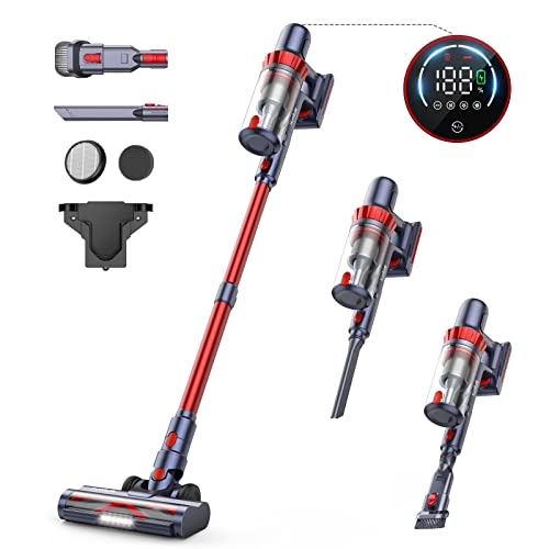 HONITURE Cordless Vacuum Cleaner, 400W 33Kpa Stick Vacuum Cordless with LCD Smart Touchscreen, Max 50mins, 7-Layer Hepa, 6 in 1 Lightweight Handheld Vacuum for Hardwood Floors,Carpets,Stairs,Pet Hair