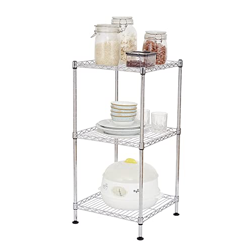 COOBL 14" L×14" W×28" H Wire Shelving Unit Metal Shelf with 3-Tier Steel Wire Shelving Tower (Silver)