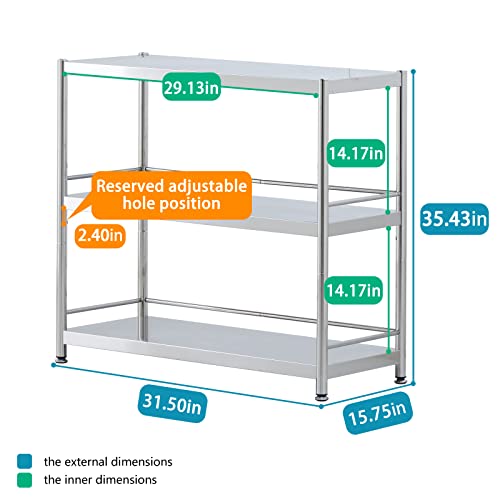 susunnus Stainless Steel Shelves 3 Tier Storage Shelves for Kitchen Garage Shelves Heavy Duty Shelving Metal Shelving Units and Storage Kitchen Industrial Storage Rack