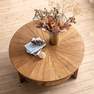 gexpusm round coffee table, wood coffee tables for living room, natural wood coffee table with storage, center large circle coffee table, 35.3x35.3x17.8in
