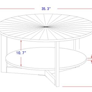 Gexpusm Round Coffee Table, Wood Coffee Tables for Living Room, Natural Wood Coffee Table with Storage, Center Large Circle Coffee Table, 35.3x35.3x17.8in