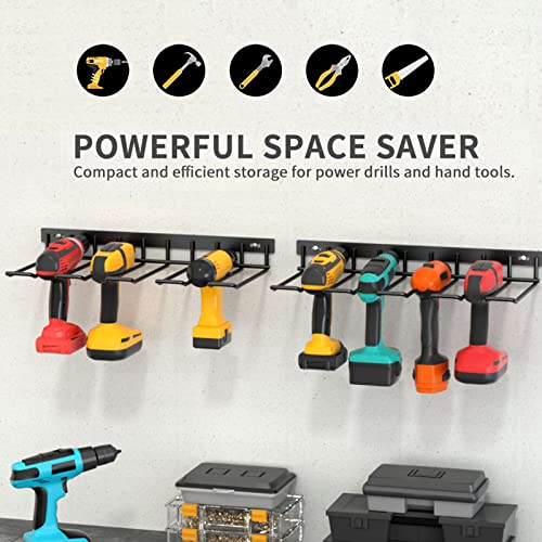 Electric Drill Storage Rack, 2PCS Drill Rack and Storage Holder,Power Tool Organizer Storage Holds 4 Drills,Heavy Duty Drill Holder Wall Mount Metal Shelf Garage Organizers for Garage Home Workshop