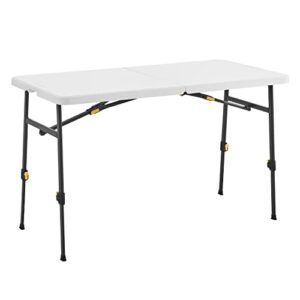 living and more 4ft height adjustable half folding table with carrying handle, easy folding and storage, indoor outdoor use, white