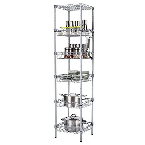 Ynredee 6 Tier Shelving Storage Unit Storage Rack,Adjustable Heavy Duty Metal Shelf Wire Storage Rack for Home Office Garage Kitchen Bathroom Organization