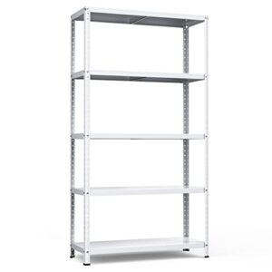 tangkula garage storage shelves for free combination, 5-tier heavy duty metal shelving unit, multipurpose organizing rack for basement warehouse garage, simple assembly, 39 x 16 x 74 inch (1, white)