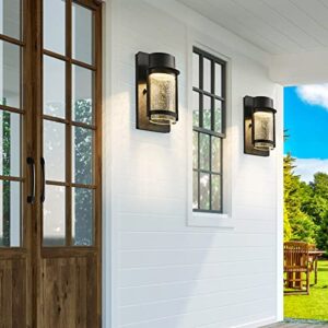 UP TO NEW Outdoor LED Wall Light Fixture, 3000K Porch Light Wall Sconce with Seeded Glass, Matte Black Wall Lantern Exterior Lighting for House Backyard Patio