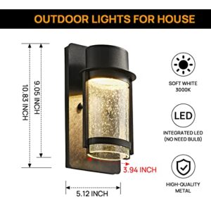 UP TO NEW Outdoor LED Wall Light Fixture, 3000K Porch Light Wall Sconce with Seeded Glass, Matte Black Wall Lantern Exterior Lighting for House Backyard Patio