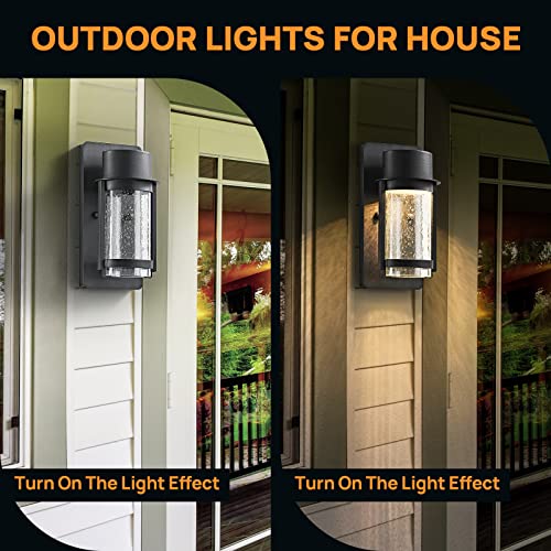 UP TO NEW Outdoor LED Wall Light Fixture, 3000K Porch Light Wall Sconce with Seeded Glass, Matte Black Wall Lantern Exterior Lighting for House Backyard Patio