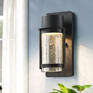 UP TO NEW Outdoor LED Wall Light Fixture, 3000K Porch Light Wall Sconce with Seeded Glass, Matte Black Wall Lantern Exterior Lighting for House Backyard Patio