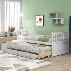 n/a Bed Frame Captain's Bed Twin Daybed Bed Frame with Storage Drawers Trundle Bed Modern for Bedroom Home Furniture