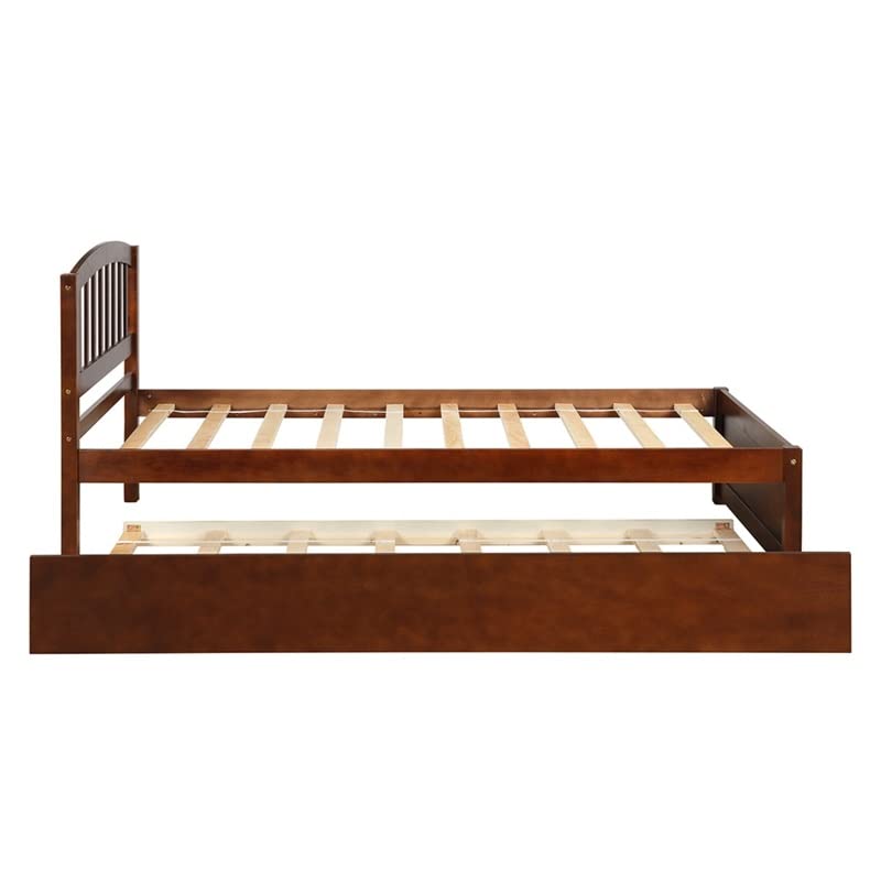 n/a Twin Size Platform Bed Wood Bed Frame with Trundle, Pine