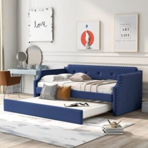n/a Upholstered Daybed with Trundle, Wood Slat Support,Upholstered Frame Sofa Bed, Twin