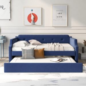 n/a Upholstered Daybed with Trundle, Wood Slat Support,Upholstered Frame Sofa Bed, Twin