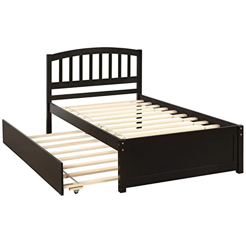 n/a Twin Size Platform Bed Wood Bed Frame with Trundle, Pine