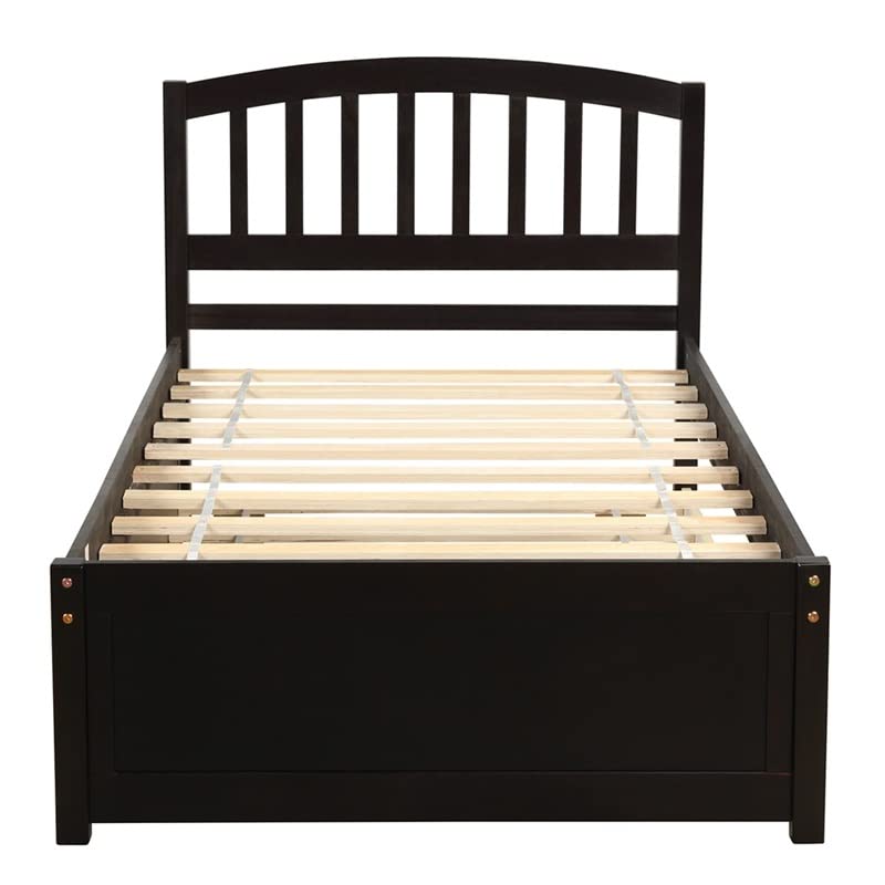 n/a Twin Size Platform Bed Wood Bed Frame with Trundle, Pine