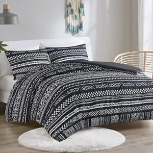 codi soleil aztec comforter set twin size, black boho folkloric art pattern bedding, soft microfiber fill bed sets, 1 comforter & 1 pillowcase(68x90 inches)
