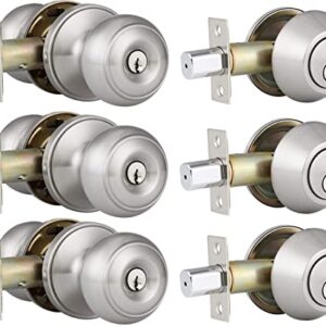 home improvement direct 3 Pack Keyed Alike Deadbolt and Door Knob Set, Satin Nickel Door Lock Combo Set with Deadbolt for Front Door