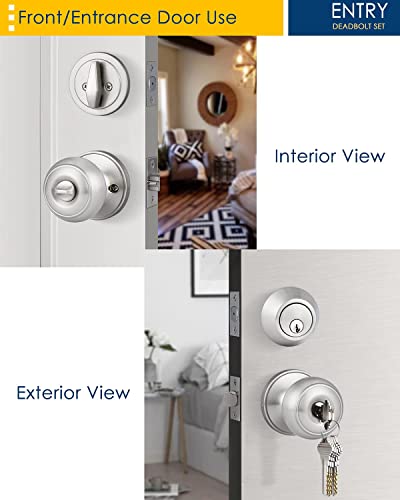 home improvement direct 3 Pack Keyed Alike Deadbolt and Door Knob Set, Satin Nickel Door Lock Combo Set with Deadbolt for Front Door