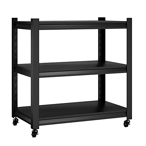 STANI Garage Shelving, Rolling Shelf with Wheels for Storage, 3-Tier Metal Shelving Unit with Wheels for Garage Kitchen Office, Utility Carts with Wheels, Bakers Rack Shelf, Storage Shelves on Wheels