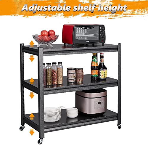 STANI Garage Shelving, Rolling Shelf with Wheels for Storage, 3-Tier Metal Shelving Unit with Wheels for Garage Kitchen Office, Utility Carts with Wheels, Bakers Rack Shelf, Storage Shelves on Wheels