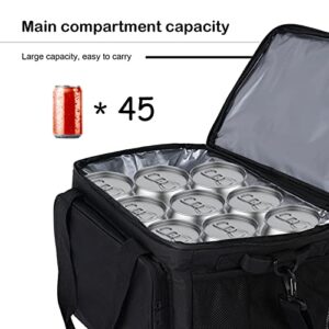 Camping Cooler 45-Can Dual Compartment Large Leakproof Cooler Bag, Large Lunch Cooler Bag, Portable Travel Cooler Double Layer for Picnic, Beach,Grocery Shopping,Camping,Kayaking,Road Trips（Black）