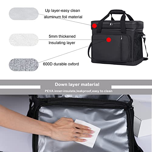 Camping Cooler 45-Can Dual Compartment Large Leakproof Cooler Bag, Large Lunch Cooler Bag, Portable Travel Cooler Double Layer for Picnic, Beach,Grocery Shopping,Camping,Kayaking,Road Trips（Black）