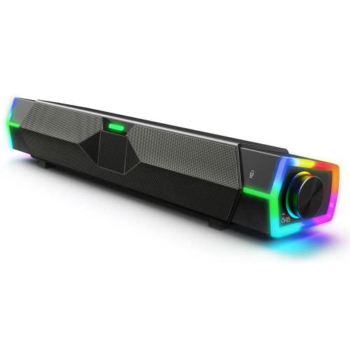 Fishcovers Bluetooth Computer Speakers for PC Desktop Monitor, RGB PC Sound Bar, USB Powered PC Speakers, HiFi Stereo Gaming Speakers for Laptop