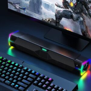 Fishcovers Bluetooth Computer Speakers for PC Desktop Monitor, RGB PC Sound Bar, USB Powered PC Speakers, HiFi Stereo Gaming Speakers for Laptop