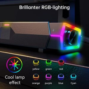 Fishcovers Bluetooth Computer Speakers for PC Desktop Monitor, RGB PC Sound Bar, USB Powered PC Speakers, HiFi Stereo Gaming Speakers for Laptop