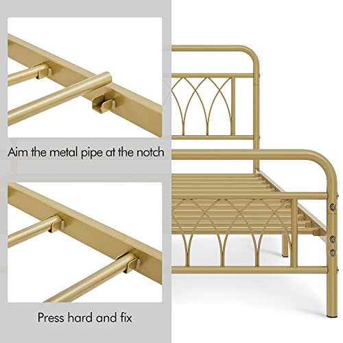 Yaheetech Queen Bed Frame Metal Platform Bed with Petal Accented Headboard/Footboard/14.4 Inch Under Bed Storage/No Box Spring Needed,Antique Gold