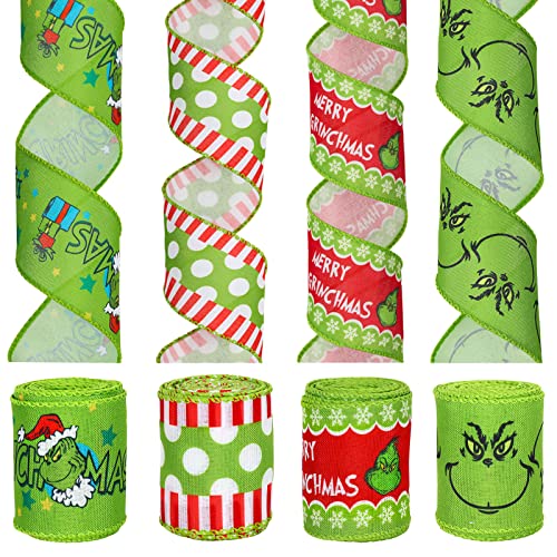 AnyDesign Christmas Wired Edge Ribbon 2.5 Inch 24 Yard Christmas Craft Ribbon Funny Cartoon Character Gift Wrapping Ribbon Decorative Ribbon for Xmas Tree Wreath Bows DIY Craft Decoration