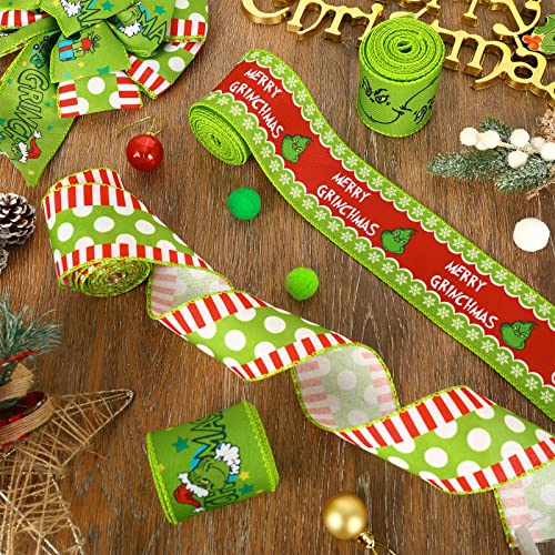 AnyDesign Christmas Wired Edge Ribbon 2.5 Inch 24 Yard Christmas Craft Ribbon Funny Cartoon Character Gift Wrapping Ribbon Decorative Ribbon for Xmas Tree Wreath Bows DIY Craft Decoration