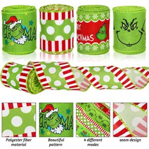 AnyDesign Christmas Wired Edge Ribbon 2.5 Inch 24 Yard Christmas Craft Ribbon Funny Cartoon Character Gift Wrapping Ribbon Decorative Ribbon for Xmas Tree Wreath Bows DIY Craft Decoration