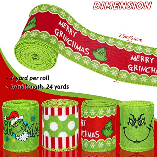 AnyDesign Christmas Wired Edge Ribbon 2.5 Inch 24 Yard Christmas Craft Ribbon Funny Cartoon Character Gift Wrapping Ribbon Decorative Ribbon for Xmas Tree Wreath Bows DIY Craft Decoration