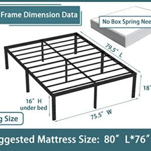 Rooflare King Size Bed Frame 18 Inch Tall 9 Legs Max 3500lbs Heavy Duty Sturdy Metal Steel King Size Platform No Box Spring Needed Black Easy to Assemble-Black