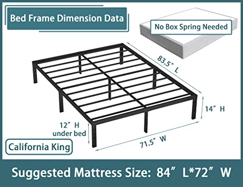 Rooflare California King Bed Frames 14 Inch High 9 Legs Max 3500lbs Heavy Duty Sturdy Metal Steel Cali King Size Platform No Box Spring Needed Black Easy to Assemble-Black