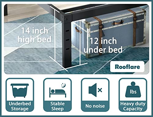 Rooflare King Bed Frame 14 Inch High 9 Legs Max 3500lbs Heavy Duty Sturdy Metal Steel King Size Platform No Box Spring Needed Black Easy to Assemble-Black