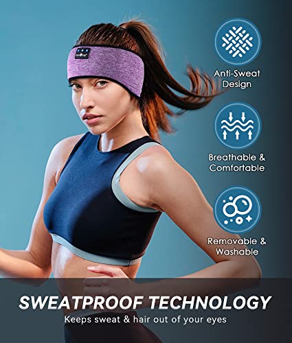 MUSICOZY Bluetooth 5.2 Headband Sleep Headphones Headband Headphones Sports Wireless Music Earphones Eye Mask Earbuds for Side Sleepers Workout Running Travel Yoga Office Mom Women