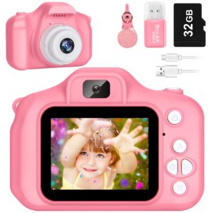 kids camera for boys and girls, sineau digital camera for kids toy gift, toddler camera christmas birthday gifts for age 3-12 with 32gb sd card, video recorder 1080p ips 2 inch(pink)