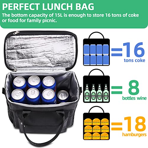 HOMIEE Insulated Lunch Bag for Women/Men, Reusable Lunch Box for Office Picnic Hiking Beach, Durable Waterproof Leakproof Cooler Tote Bag with Adjustable Shoulder Strap