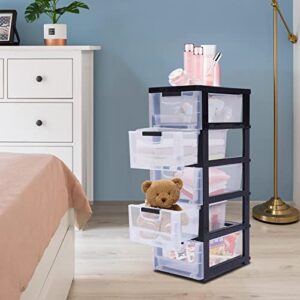 Plastic Drawers Dresser with 5 Drawers, 15.75 x 11.81 x 33.07inches Plastic Tower Closet Organizer with Wheels Transparent Organizer Suitable for Apartments Condos And Dorm Rooms, Gdrasuya10