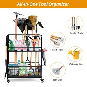 HEOMU Garden Tool Organizer for Garage, Garden Tool Rack Tool Organizers and Storage, Yard Tool Organizer for Garage, Shed, Outdoor, Garden Broom Holder, Black