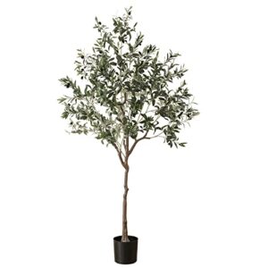 dallisten artificial olive tree 6.3ft (75.6'') fake realistic silk leaves tall faux house plants, decorative for modern living room office housewarming indoor decor & outdoor garden (6.3ft)