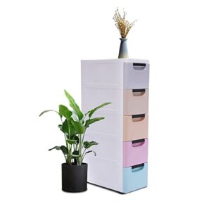 narrow plastic drawers dresser with 5 drawers, 15.75 x 7.87 x 33.07inches plastic tower closet organizer with wheels suitable for apartments condos and dorm room, gdrasuya10